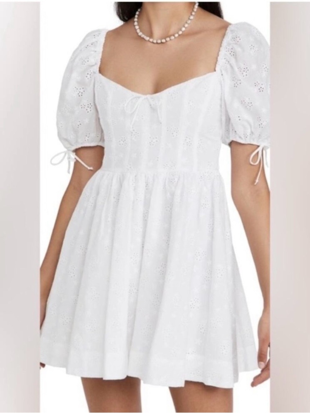 For Love & Lemins White Eyelet Puff-Sleeve Mini Dress